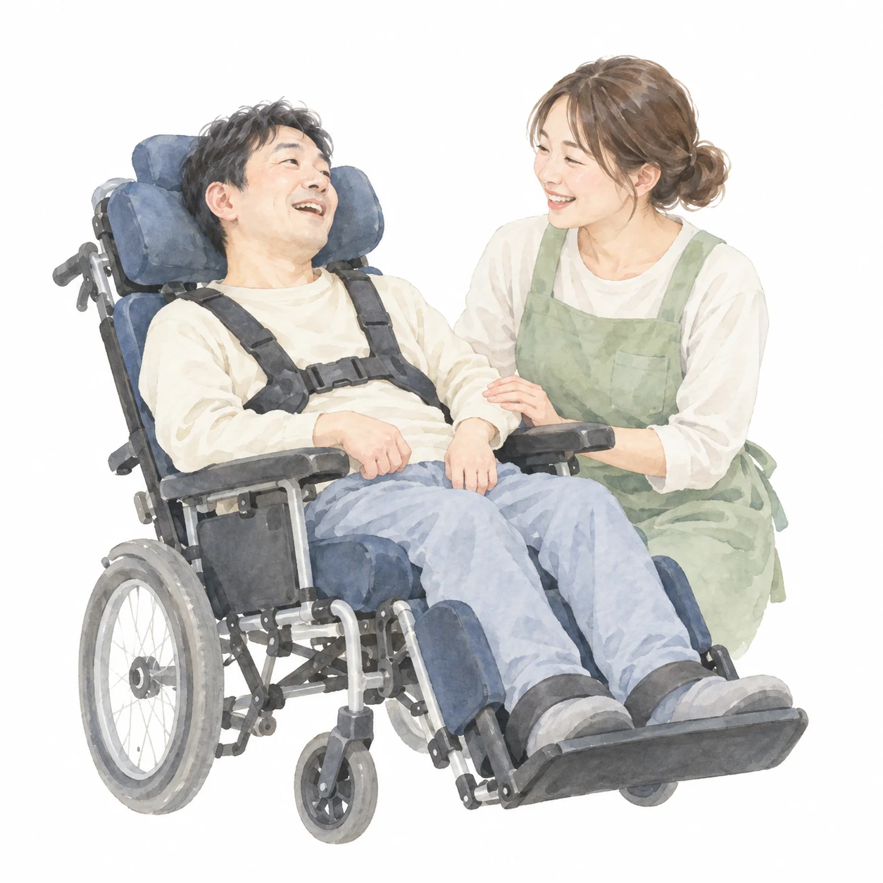 支援スタッフと話す車椅子の男性