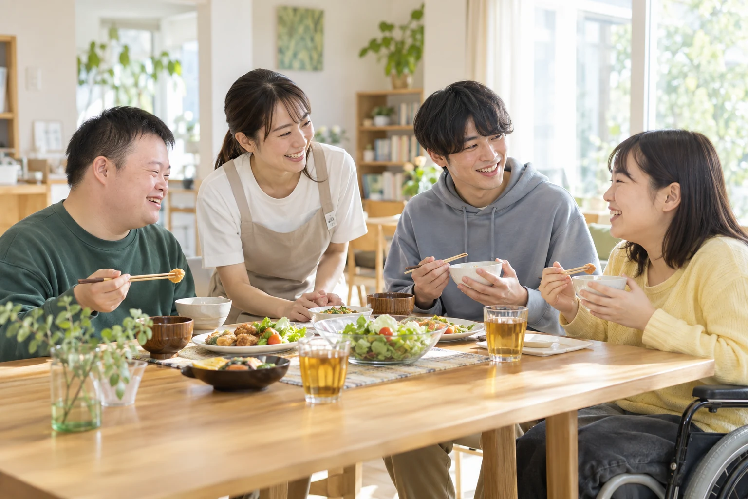 温かい共同生活と地域とのつながりのイメージ